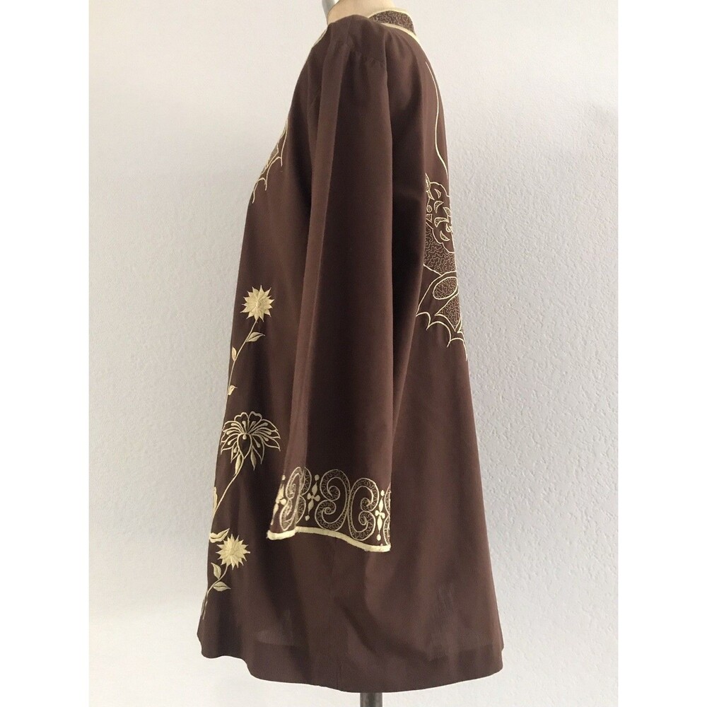 Vintage 1970s Brown Cotton Blend Floral Butterfly Embroidered Relaxed Top L - Picture 5 of 10